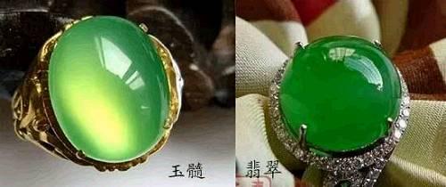 第二从内部结构上判别，翡翠的内部是纤维交错的结构，玉髓则是粒状结构；