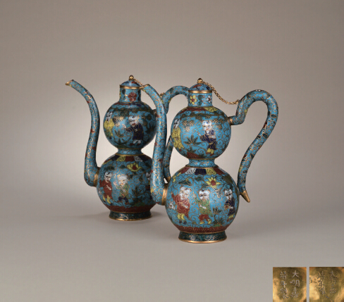 明嘉靖 铜胎掐丝珐琅婴戏图葫芦形执壶