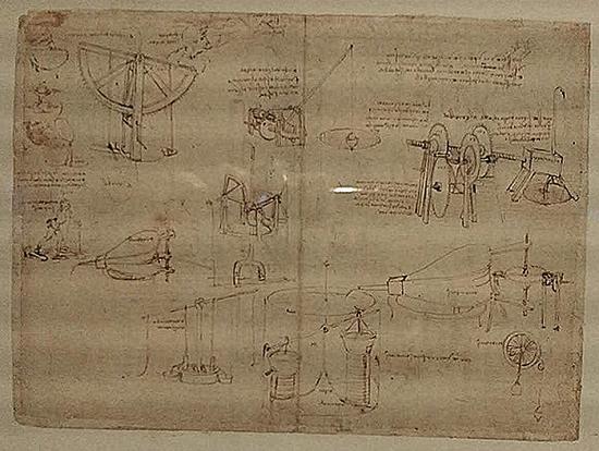 水上行走的漂浮设备及水下呼吸装置和水泵 达芬奇 约1480-1485