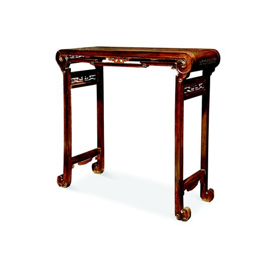 清中期 红木卷书式琴几