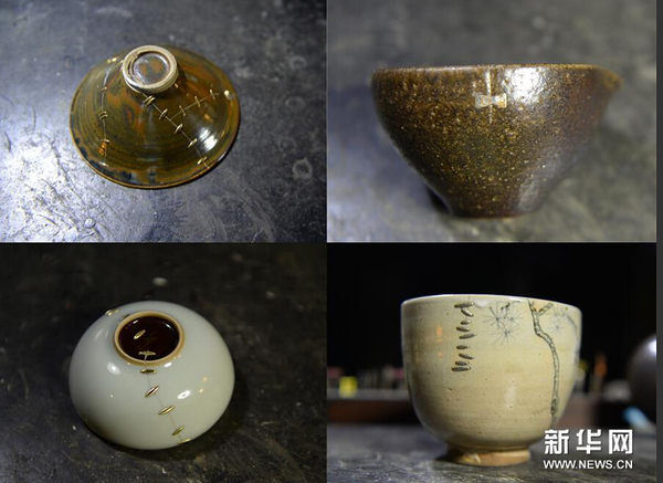 曹庆励的锔瓷作品（拼版照片，10月3日摄）。