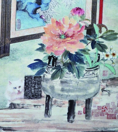 金石同寿图 局部（国画） 1955年 俞子才等