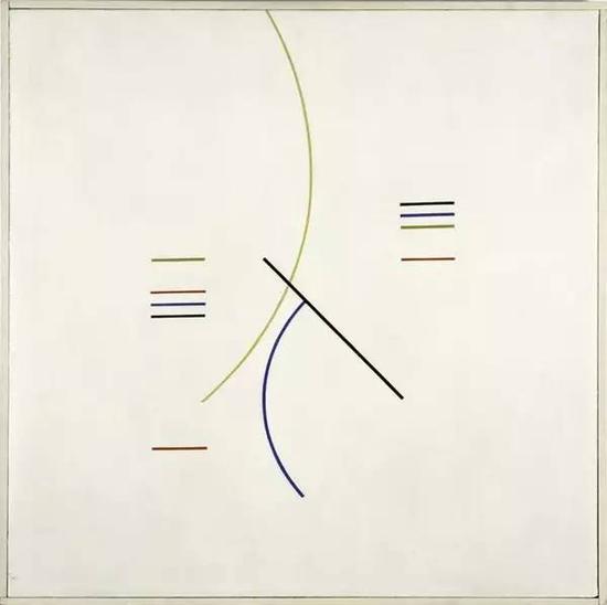 　　《曲线和直系列（Curves and Straight Series）》，阿尔佛雷多?希尔顿（Alfredo Hlito），布面油画，1948年