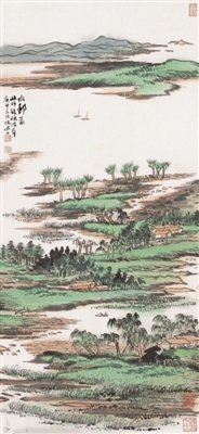 陆俨少1980年作《水村图》，在中贸圣佳2005春拍会上获价154万元