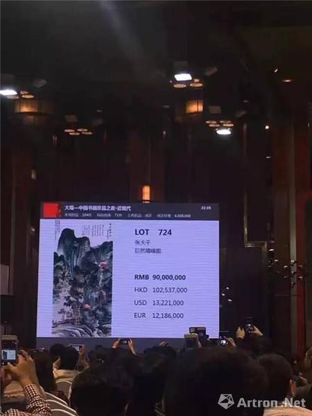 附图1、中国嘉德“大观”拍卖张大千 1946年作《仿巨然晴峰图 》立轴场景