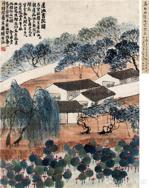 　　附图3、齐白石癸酉（1933年）作 莲池书院 镜心（2016年11月嘉德5290万元成交，1995年嘉德198万元成交）