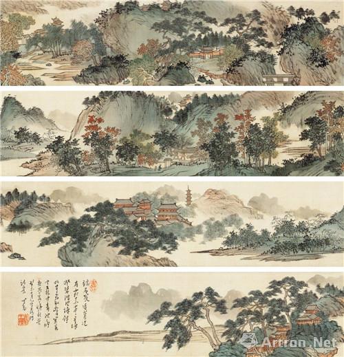 　　附图7、溥心畬癸未（1943年）作 秋山澄碧 手卷 设色绢本 尺幅10×166厘米（2016年11月嘉德218.5万元成交）