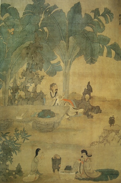 陈洪绶《蕉林酌酒图》纸本设色天津博物馆藏