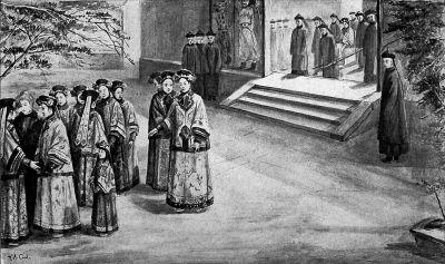 卡尔画的慈禧太后驾还冬宫紫禁城。