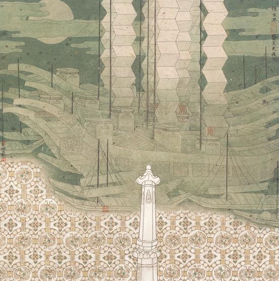 《锦绣文章系列?鉴真东渡》 77×77厘米 纸本设色 谢振瓯 2013年
