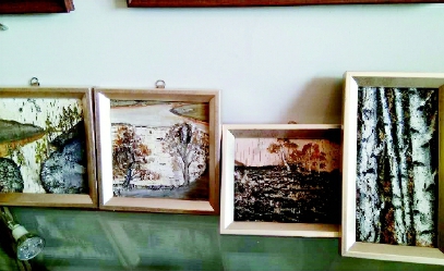     鄂伦春族桦皮文化艺术传承人莫鸿苇创作的桦皮画