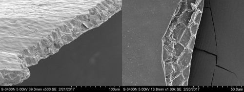 塑料袋样品断面的扫描电镜结果。来源：北京市食药监局供图。