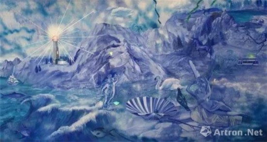 于瀛 | 晚安蓝布面油画 | 380×200cm | 2016年 