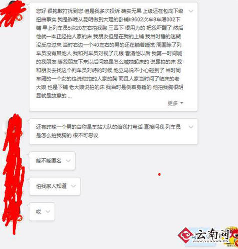 女游客称被男列车员拍胸叫醒 铁路部门：正调查