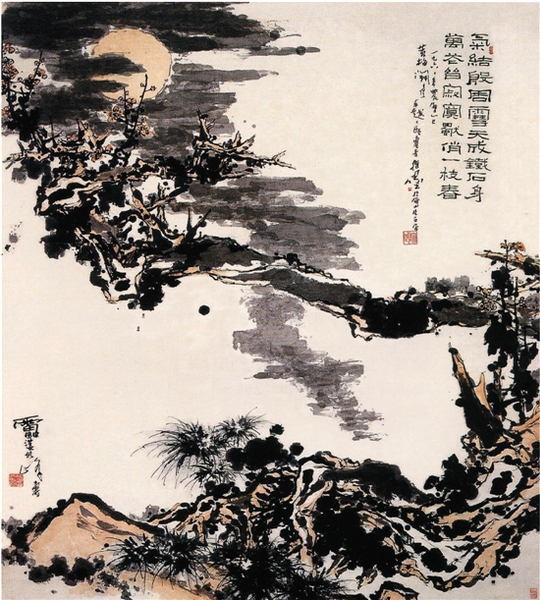 潘天寿 梅月图 中国画(指墨) 182×152cm 1966年 潘天寿 梅月图 中国画(指墨) 182×152cm 1966年