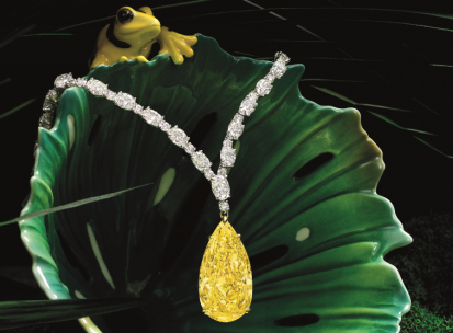 29.75克拉天然浓彩黄色内部无瑕极优打磨钻石项链；钻石共重约25.80克拉