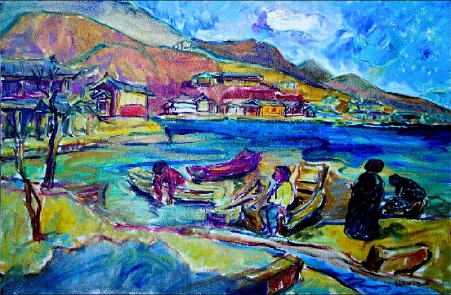 泸沽湖湾（油画）  黎旭作