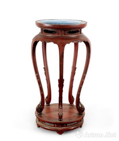 明 红漆嵌掐丝珐琅香几 高82cm