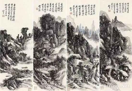 　　《江山卧游图》四条屏