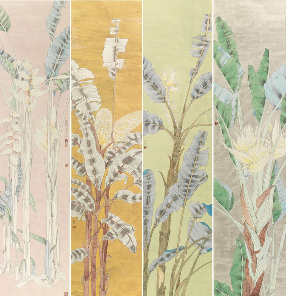 王也 大片白系列 180cmx45cmx4 纸本设色 2017年