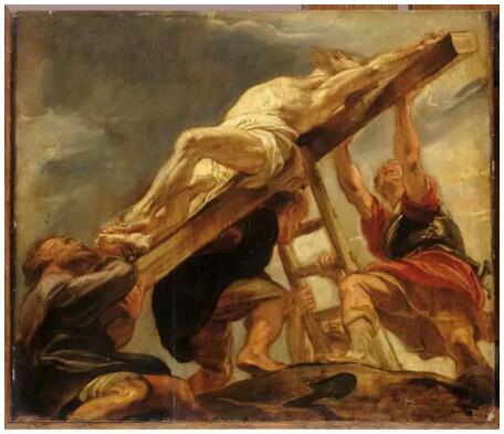 《上十字架：安特卫普耶稣会教堂天花板装饰草图》（L‘Elévation de la croix ； esquisse pour un compartiment du plafond de l’église des Jésuites d‘Anvers），彼得·保罗·鲁本斯（Pierre Paul Rubens），卢浮宫博物馆，巴黎