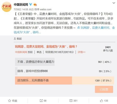 <a target='_blank' href='http://www.chinanews.com/' >中新网</a>在微博上发起关于网络游戏的问题调查。