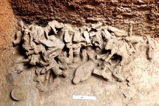 前室西南角随葬陶俑。