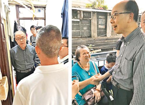 陈帆探访劏房户。图片来源：香港《文汇报》。