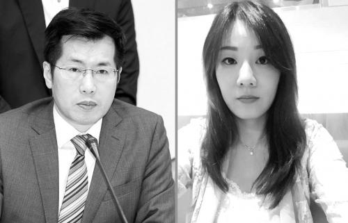 图片说明：民进党“立委”罗致政(左)与女助理粘珮莹。