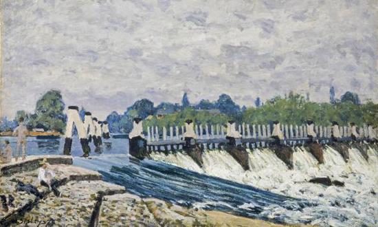 阿尔弗莱德·西斯莱，《早晨的摩莱堰，汉普顿宫》（1874），藏于英国伦敦国家美术馆。