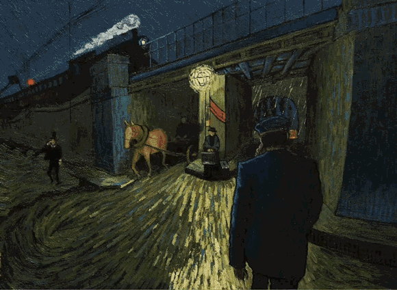 梵高走过的这座桥，来自《蒙特玛居街道上的铁轨》。 ▼