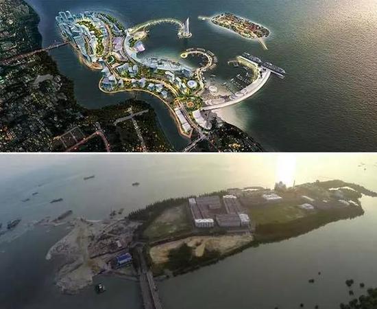 ▲上图：皇京港效果图 &nbsp;下图：皇京港所在地现状