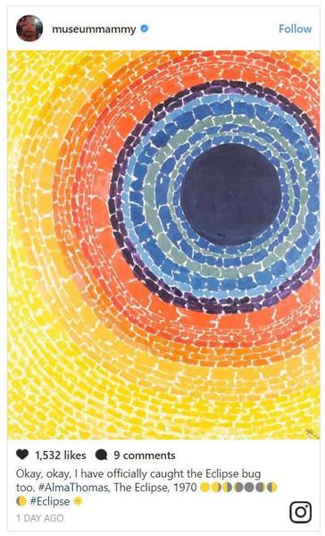 “讲真，我真的抓拍到了日食！Alma Thomas，《Eclipse》，1970”。图片：museummammy的Instagram