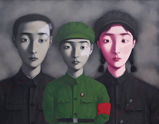 　　1995年作《血缘：大家庭3号》在2014年香港苏富比春拍中以9420万港元成交，为张晓刚最高拍卖纪录。