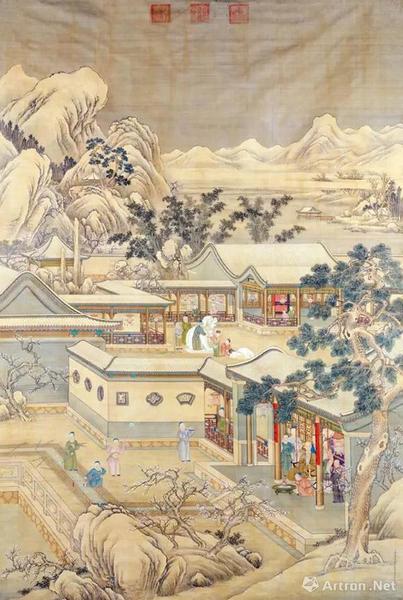 丁观鹏、郎世宁《弘历岁朝行乐图》轴