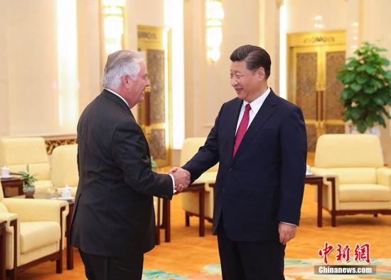 9月30日，中国国家主席习近平在北京人民大会堂会见美国国务卿蒂勒森。 <a target='_blank' href='http://www.chinanews.com/'>中新社</a>记者 刘震 摄