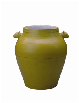 明弘治黄釉金彩牺耳罐