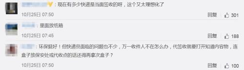 部分网友对可循环包装箱的评论。来源：新浪微博截图。