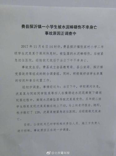 山东一小学生疑被豆腐渣建筑砸死 校方回应质疑