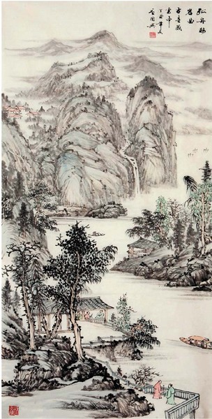 唐国兴 孤舟转岩曲，古寺藏云中