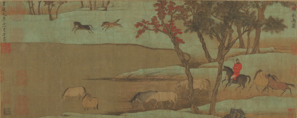 赵孟頫-秋郊饮马图卷-故宫博物院-