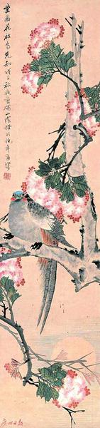 “紫薇花放鸟先知 戊子秋夜剪烛山阴 任颐伯年甫写”清 任伯年 《紫薇》