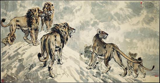   徐悲鸿， 《会师东京》，纸本设色，113cmx217cm，1943，徐悲鸿纪念馆藏