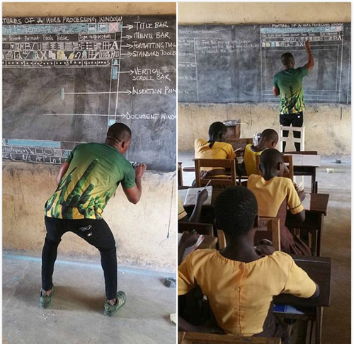 非洲加纳教师用板书教授学生IT技能:教学资源匮乏 