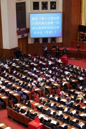 （4）十三届全国人大一次会议举行第五次全体会议