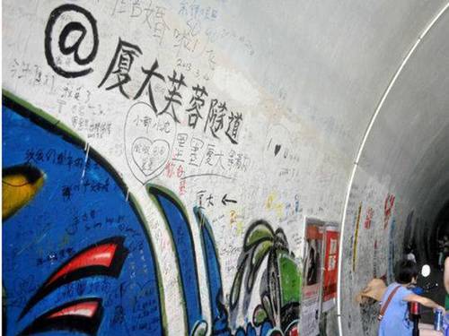厦大芙蓉隧道遭游客乱画 校方呼吁爱护学生作品