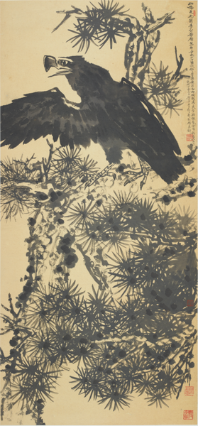 4 李苦禅 《黑松鹰》 纸本水墨 129.5x60cm 1960年