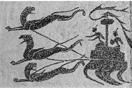 “虎车雷公图”， 南阳市汉画馆，南阳市英庄汉墓出土