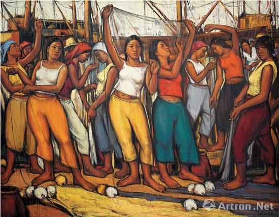 陆琦&nbsp;渔家女 布面油画 140×180cm 2015年