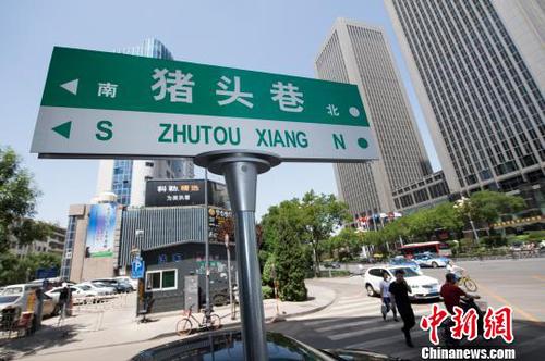 “猪头巷”路牌因其特殊有趣的名称迅速走红网络?！∥淇〗?摄